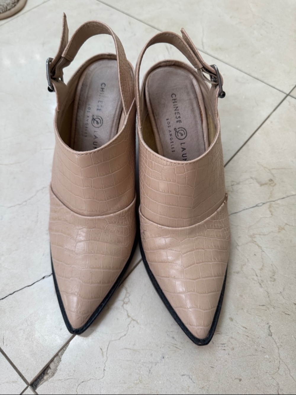 Chinese Laundry Nude Croc-Embossed Pointed Slingback Heels
